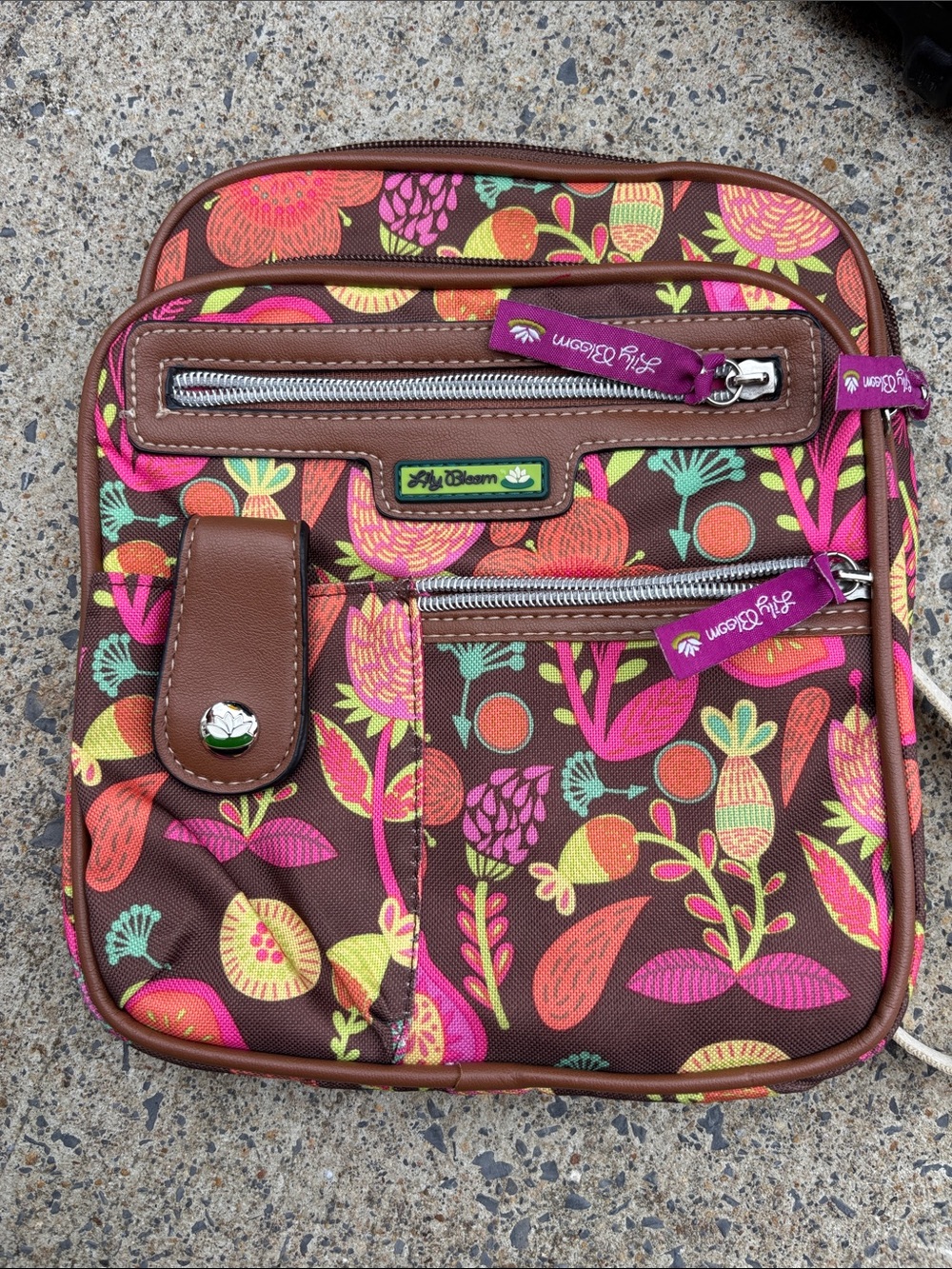 Lily Bloom Brown Floral Crossbody with Pink and Orange Accents - Picture 10 of 11